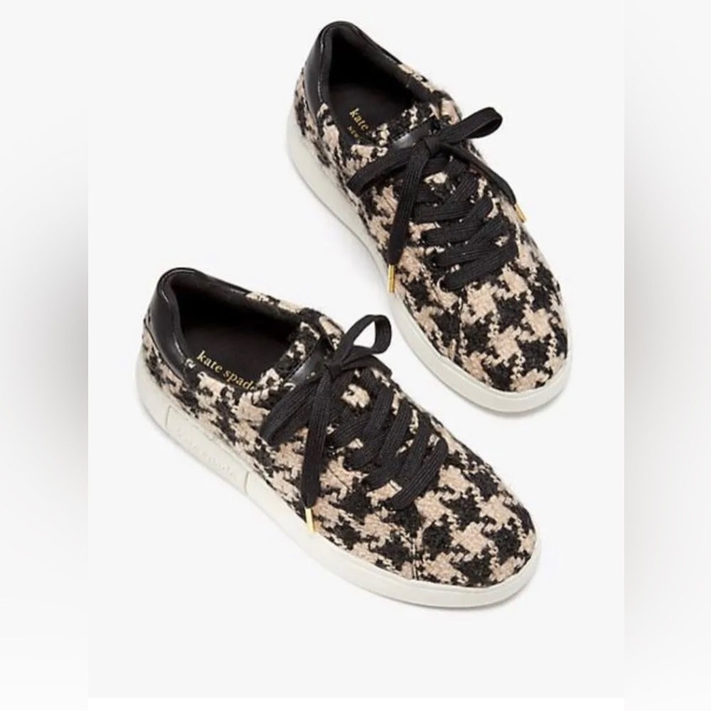 Kate Spade Women’s Lift Tweed Houndstooth Black Rose Sneakers Size 8.5 NEW